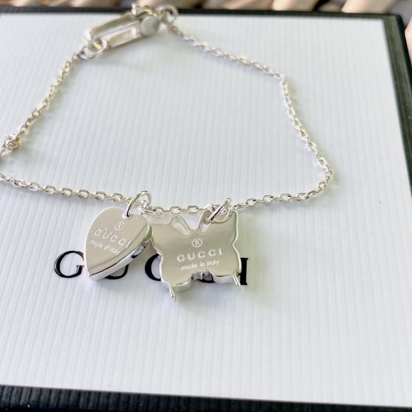 Gucci Heart & Butterfly Silver Logo Charm Bracelet - Picture 9 of 16